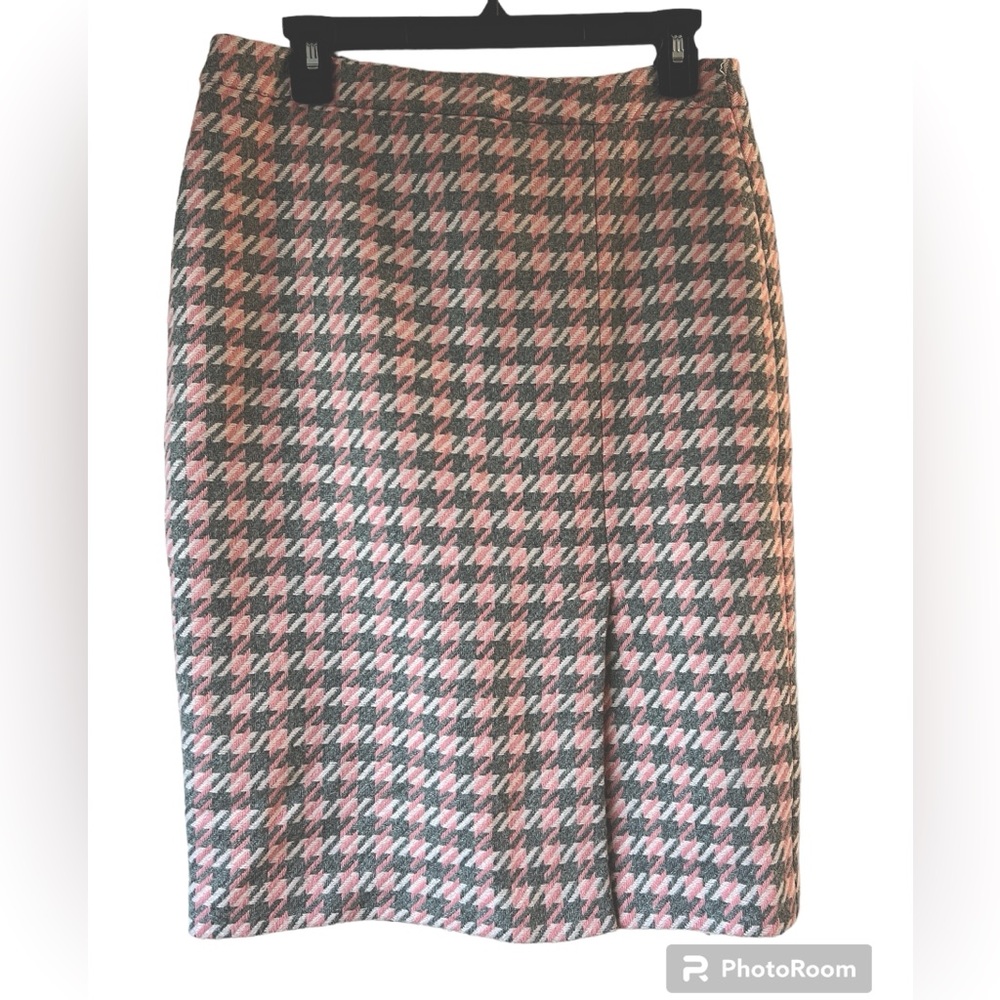 Talbots Pink and Gray Wool Blend Houndstooth Pencil Skirt - size 6